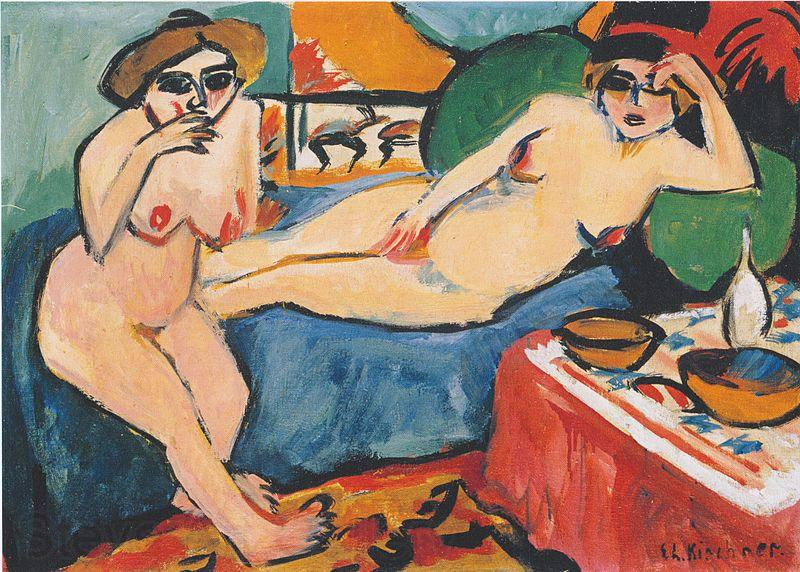 Ernst Ludwig Kirchner Zwei Akte auf blauem Sofa Spain oil painting art